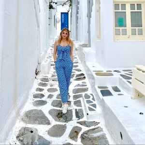 Mykonos blue tie front jumpsuit